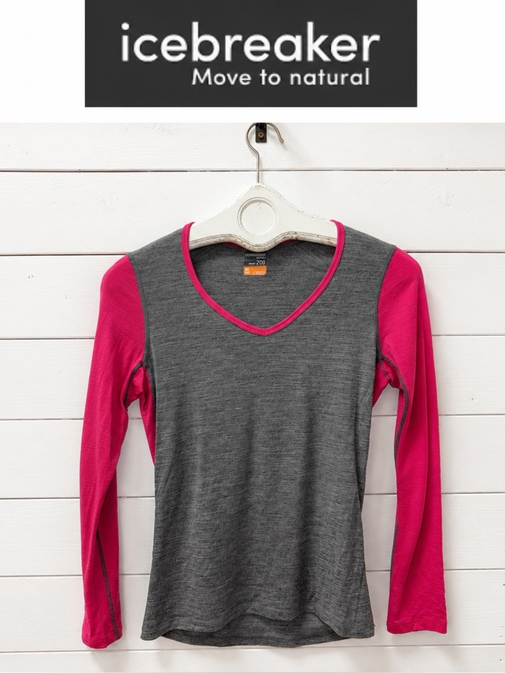 Icebreaker 200 Long-Sleeve Base Layer – Grey & Pink – Size M